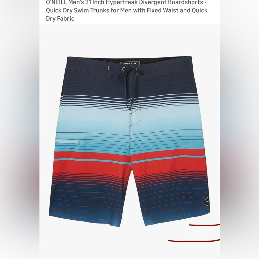 O'Neill Men's Blue and Red Striped Board Shorts